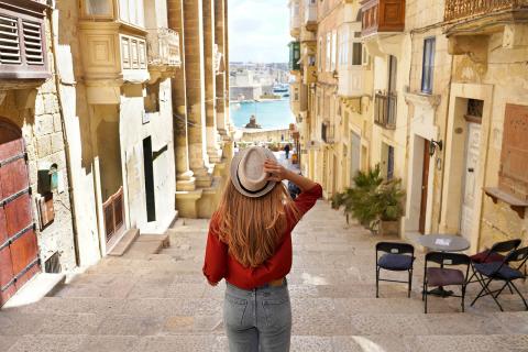 Student walking in the streets of Valletta